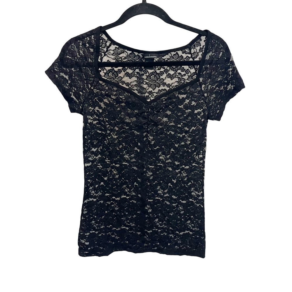 Moda Intl Black Lace Top Sweetheart Neck Y2K Whimsigoth Emo Goth Size Medium